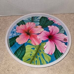 🔥Tropical Hibiscus w/ Leaves Round Melamine Serving Tray